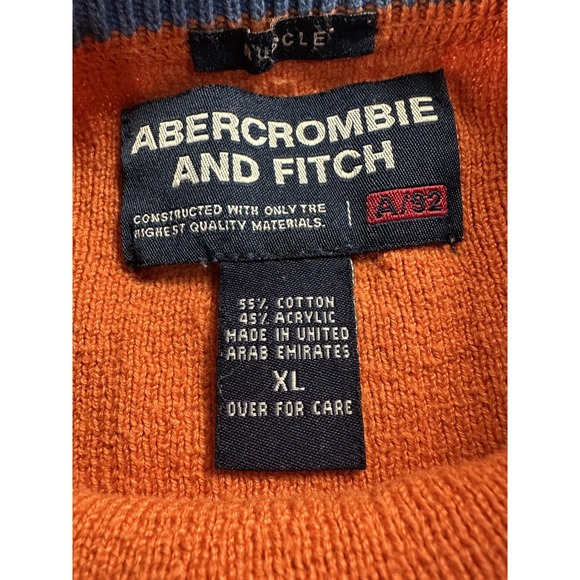VTG Abercrombie Fitch Sweater Men XL Orange Acrylic Muscle 3D Rib Sweatshirt 90s - Picture 4 of 9